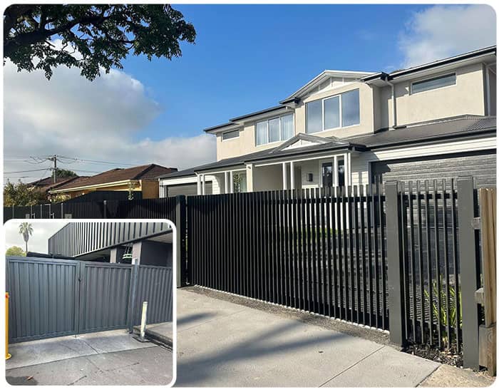Black steel fence and colorbond gate installation in Burwood
